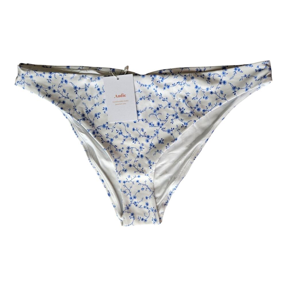 ANDIE The Symi Bikini Bottom Women's L Blue White Floral AB431 NEW NWT